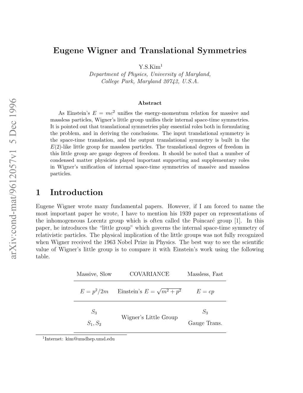 Eugene Wigner and Translational Symmetries