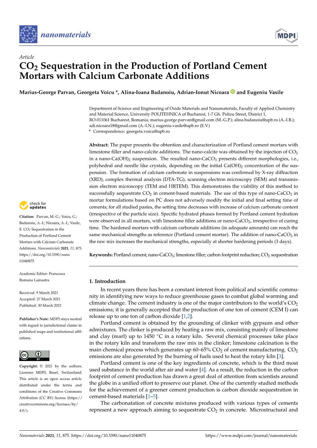 CO2 Sequestration in the Production of Portland Cement Mortars with Calcium Carbonate Additions