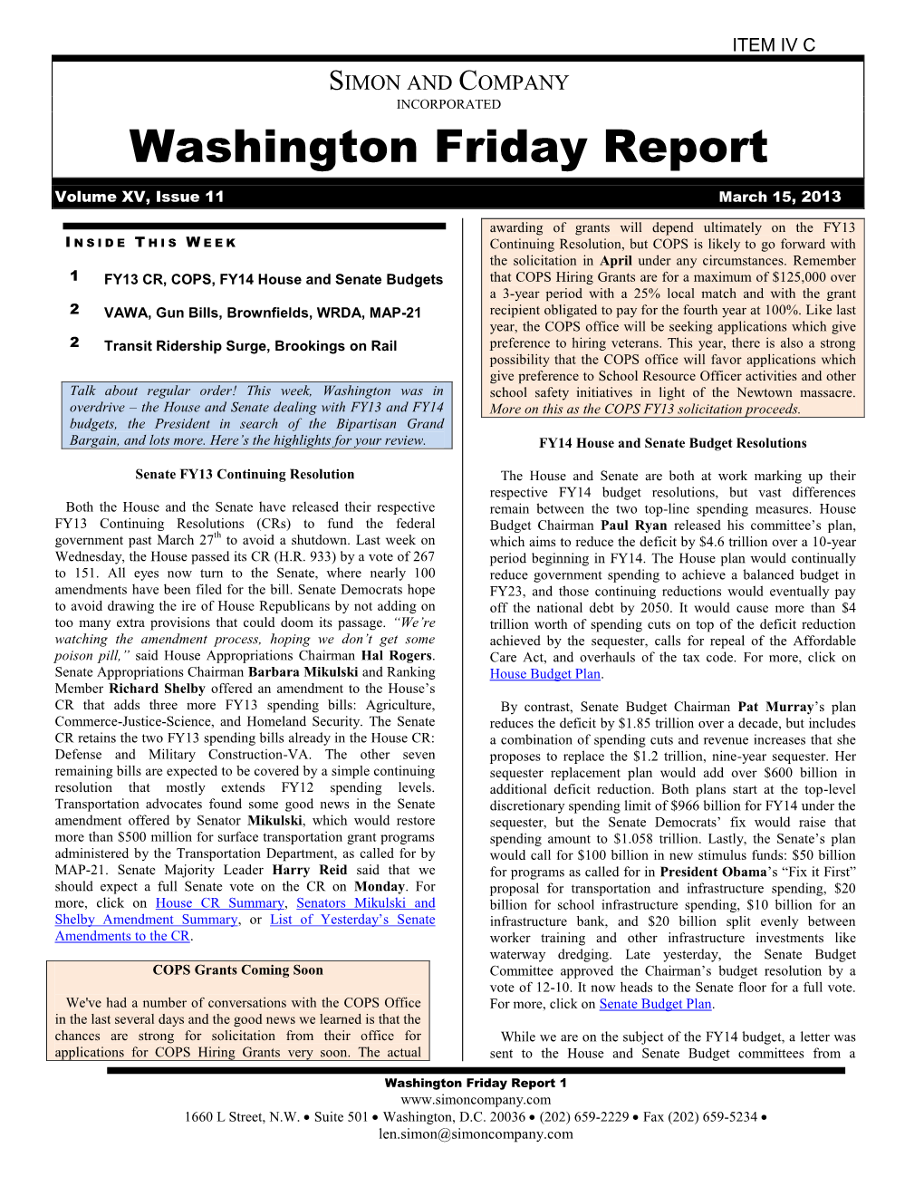 Washington Friday Report