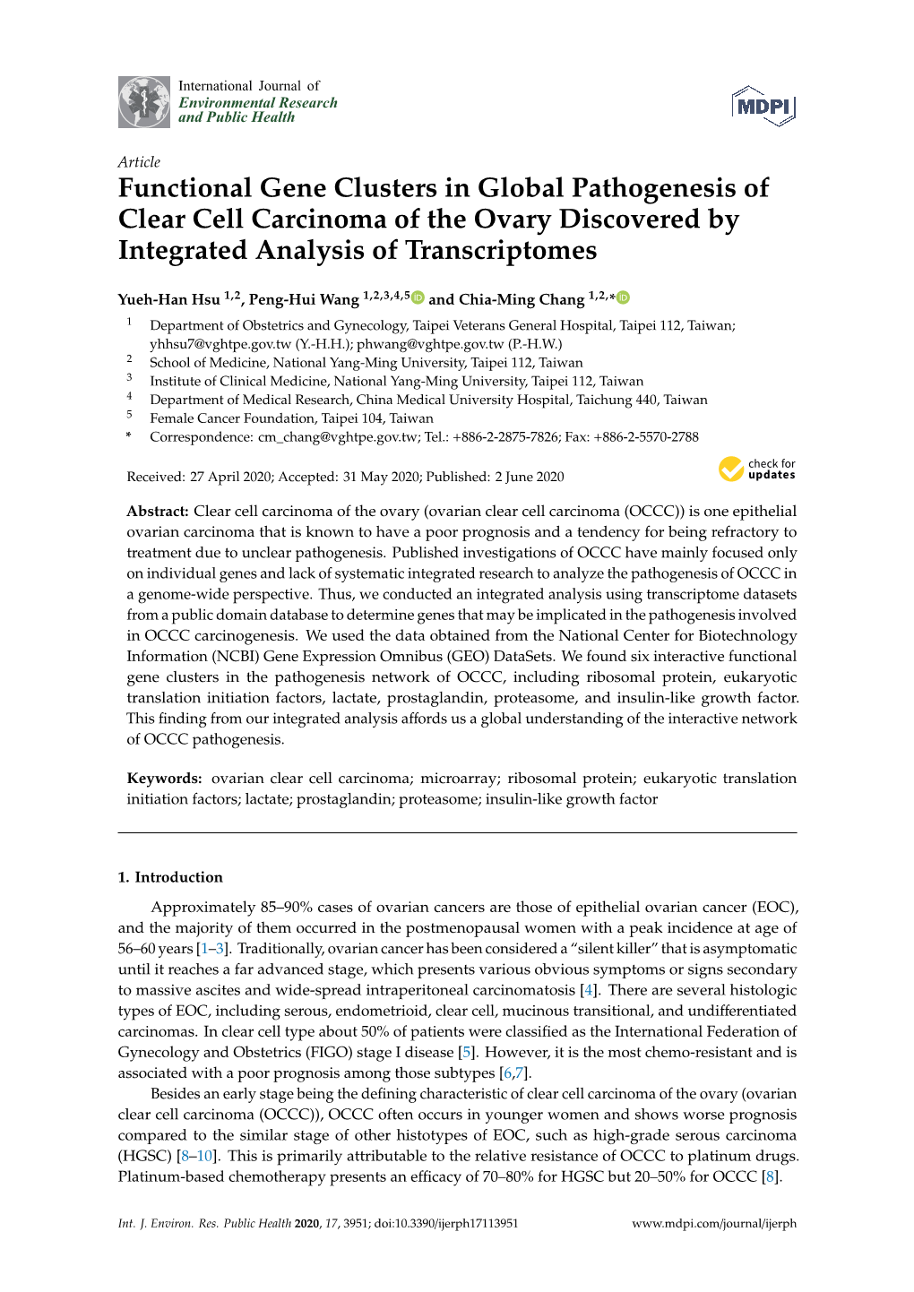 Functional Gene Clusters in Global Pathogenesis of Clear Cell Carcinoma of the Ovary Discovered by Integrated Analysis of Transcriptomes