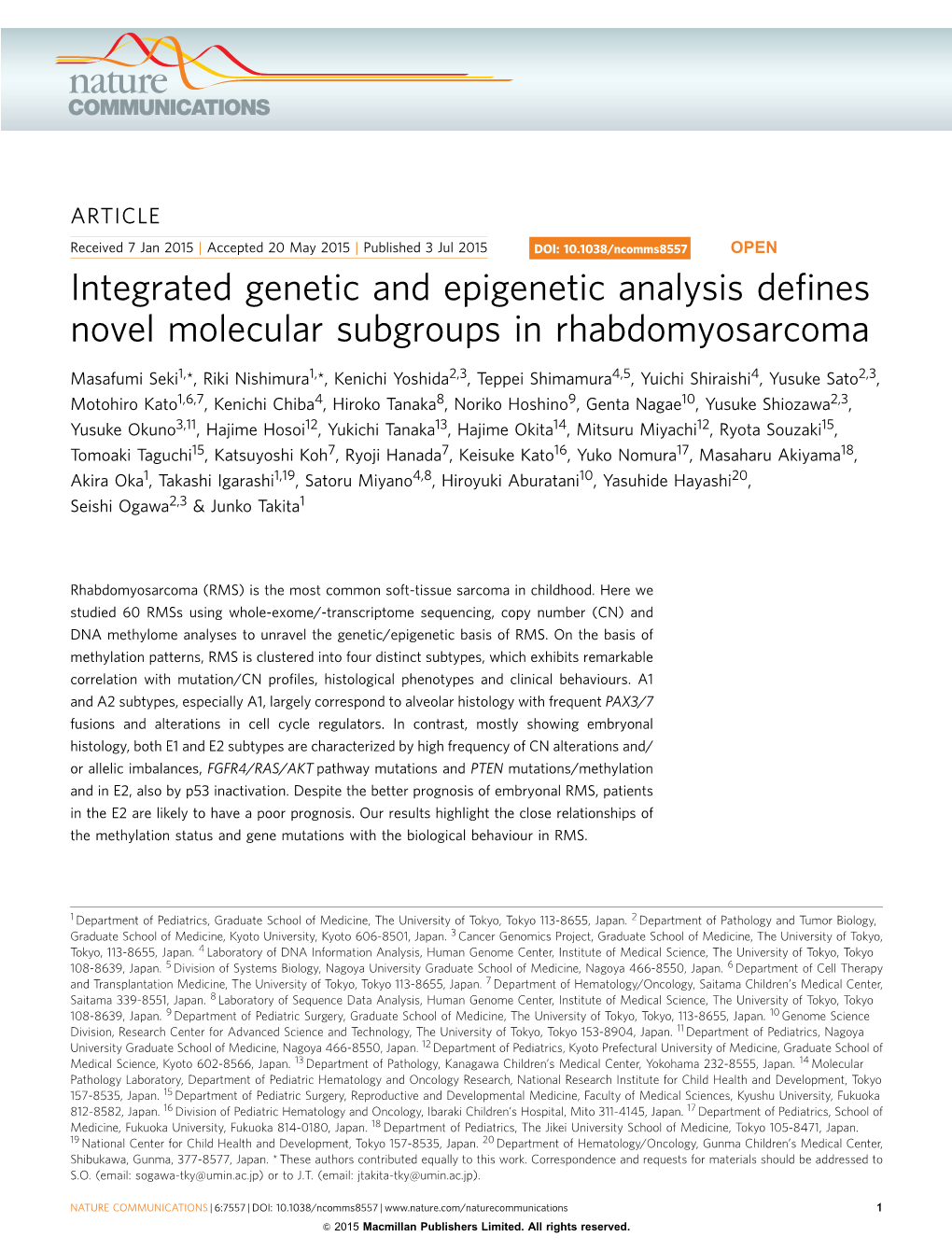 Integrated Genetic and Epigenetic Analysis Defines Novel Molecular