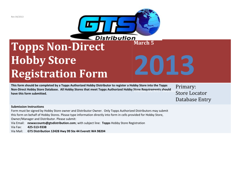 Topps Non-Direct Hobby Store Registration Form