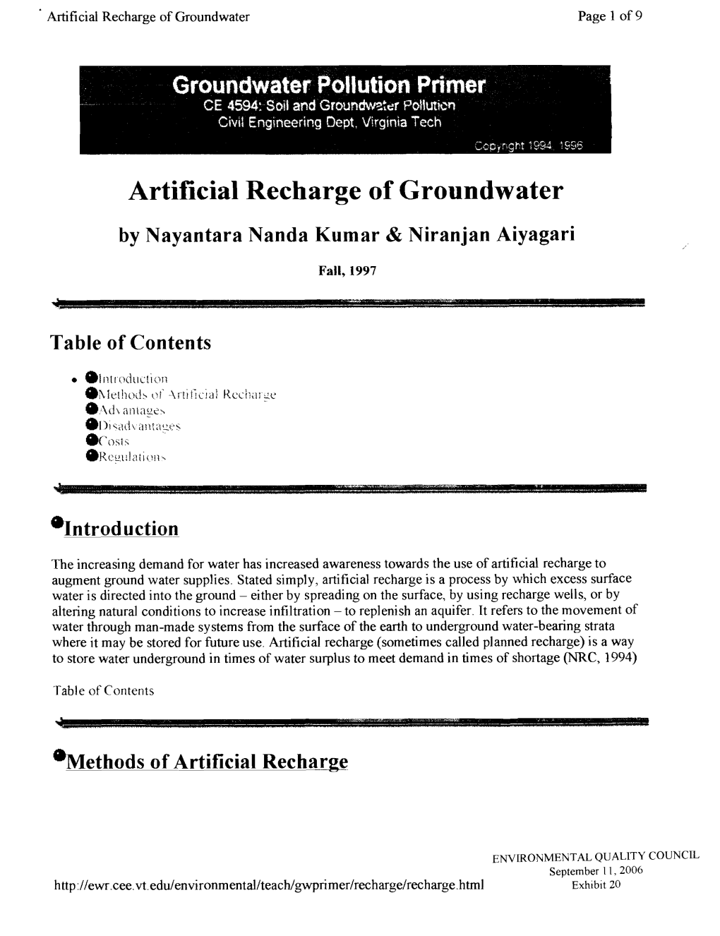 Artificial Recharge of Groundwater Page 1 of 9