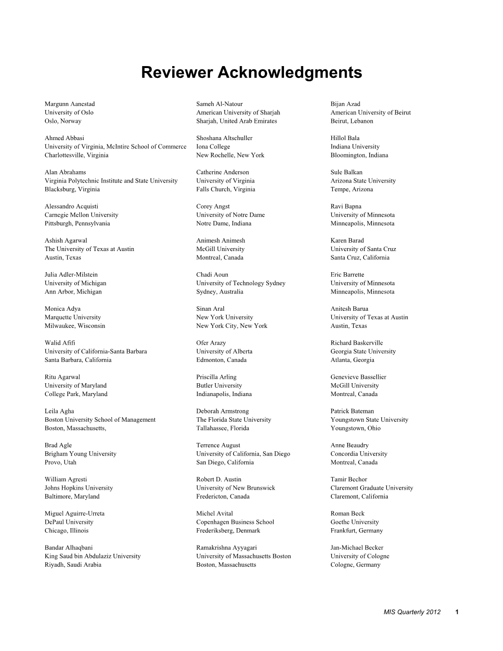 Reviewer Acknowledgments