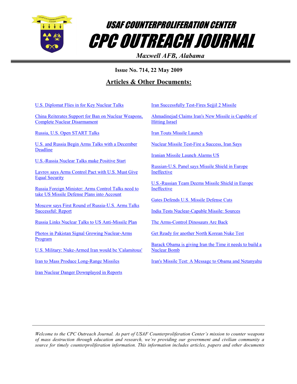 USAF Counterproliferation Center CPC Outreach Journal #714