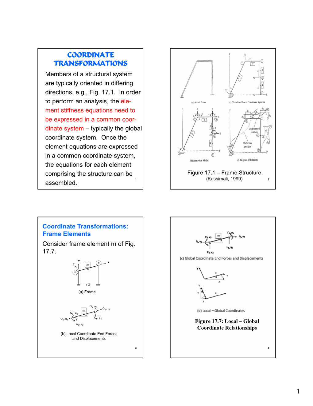 COORDINATE TRANSFORMATIONS Members of a Structural System Are Typically Oriented in Differing Directions, E.G., Fig