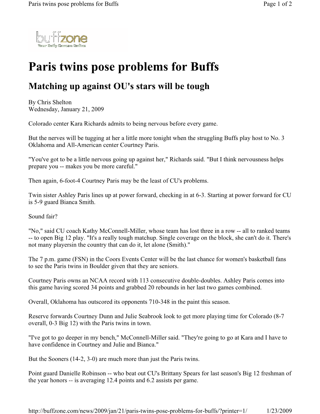 Paris Twins Pose Problems for Buffs Page 1 of 2