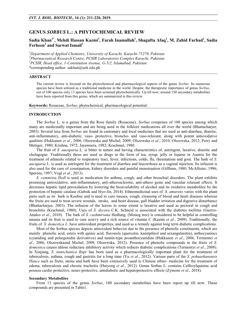 A Review of Phytochemical Studies of Sorbus Species 213