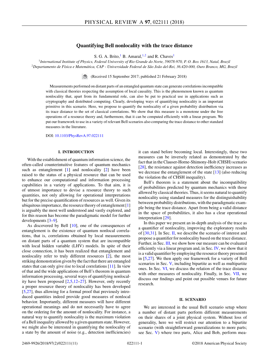 Quantifying Bell Nonlocality with the Trace Distance