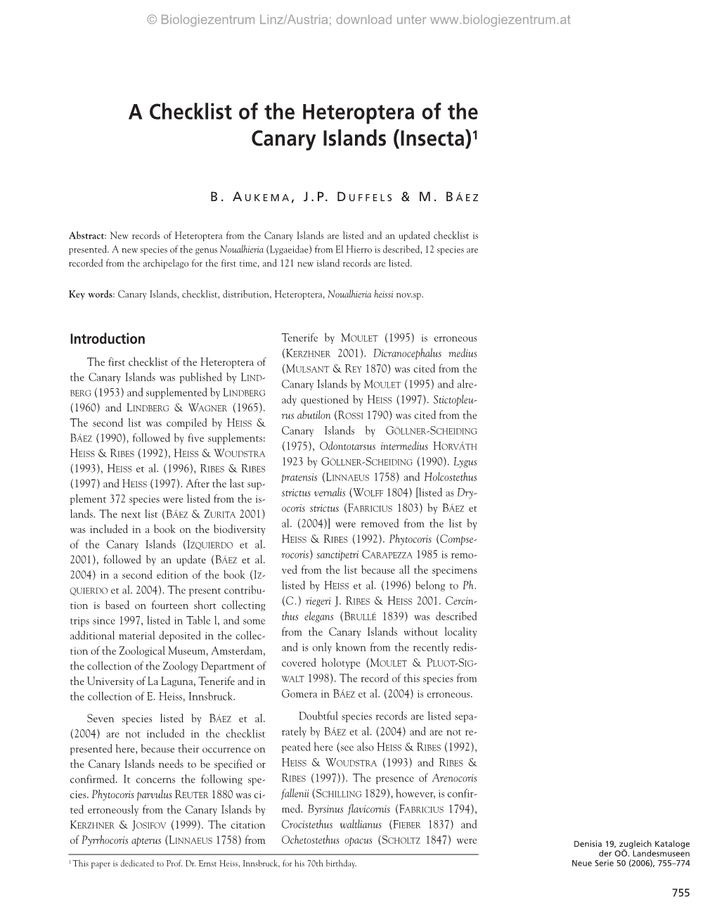 A Checklist of the Heteroptera of the Canary Islands (Insecta)1