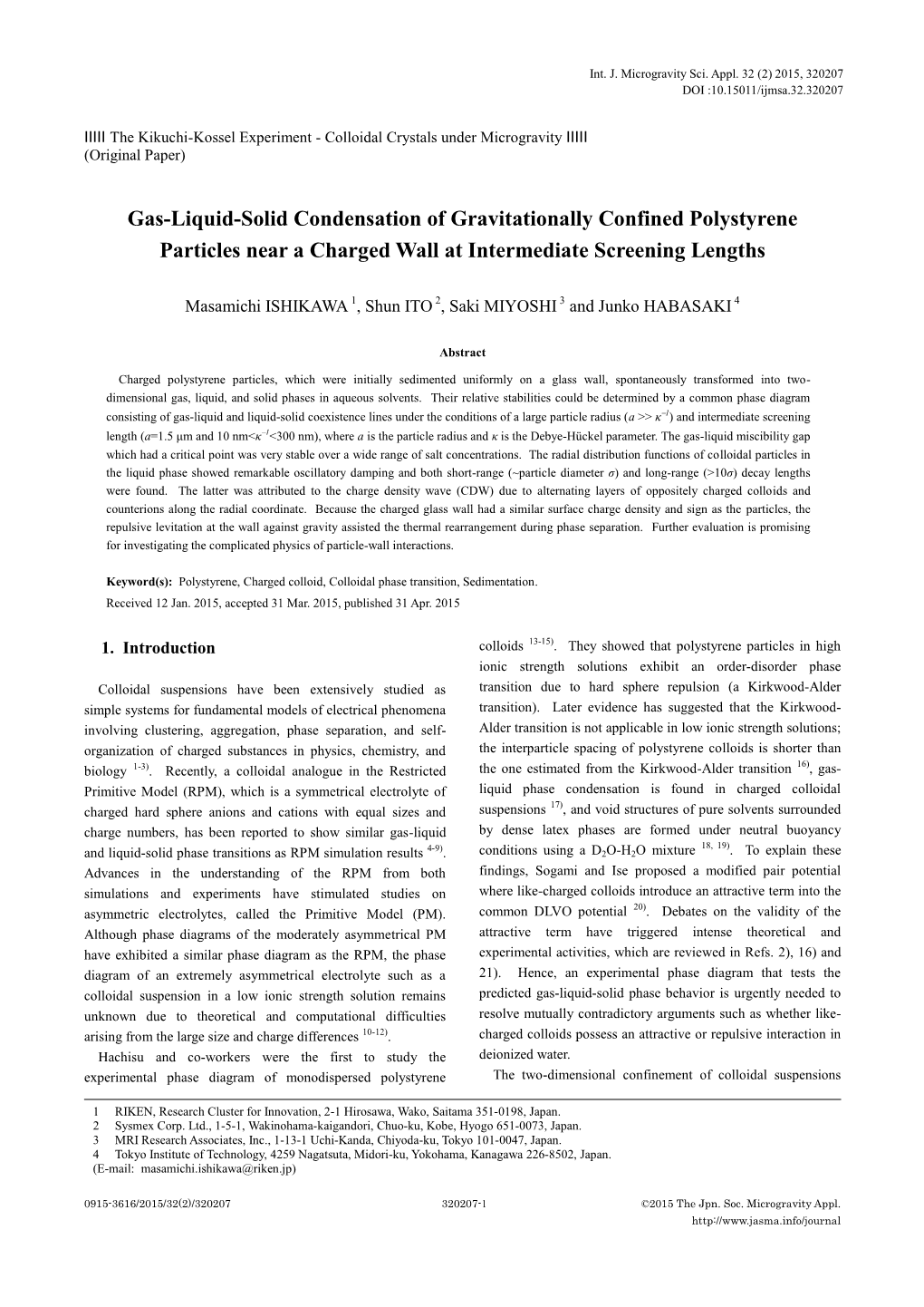 Gas-Liquid-Solid Condensation of Gravitationally Confined Polystyrene Particles Near a Charged Wall at Intermediate Screening Lengths