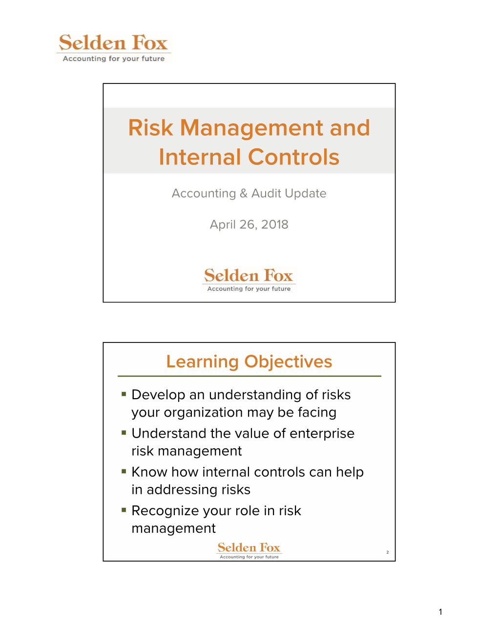 Risk Management and Internal Controls