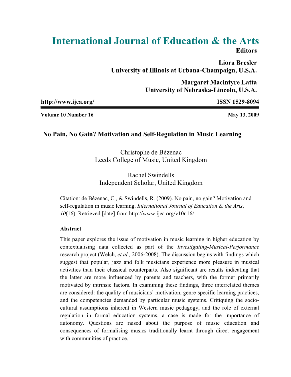 No Pain, No Gain? Motivation and Self-Regulation in Music Learning