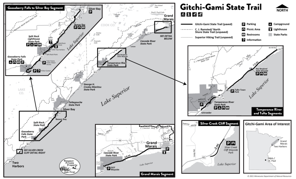 Map of Gitchi-Gami State Trail Segments