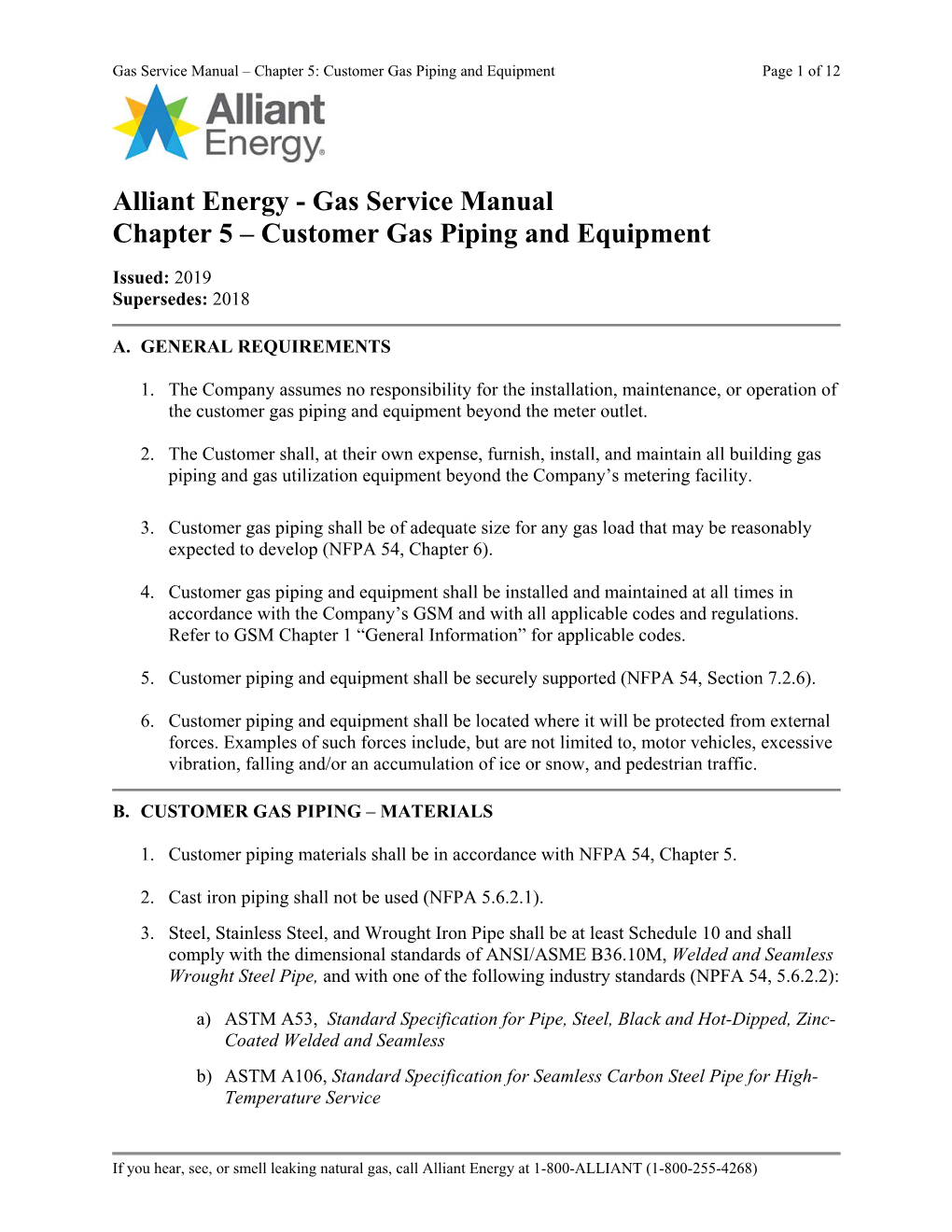 Chapter 5: Customer Gas Piping and Equipment Page 1 of 12