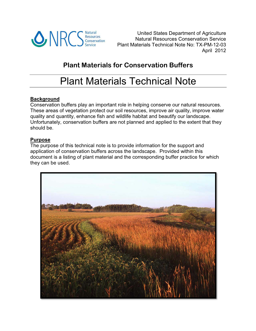 Tech Note: Plant Materials for Conservation Buffers