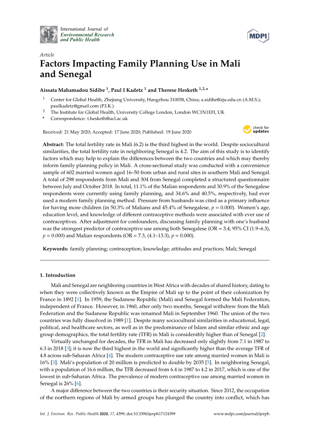 Factors Impacting Family Planning Use in Mali and Senegal