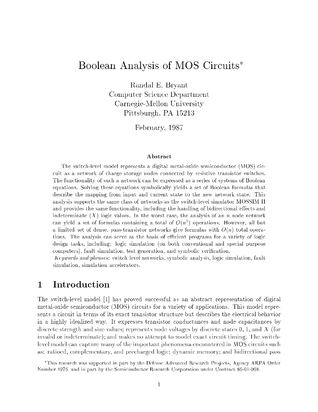Boolean Analysis of MOS Circuits