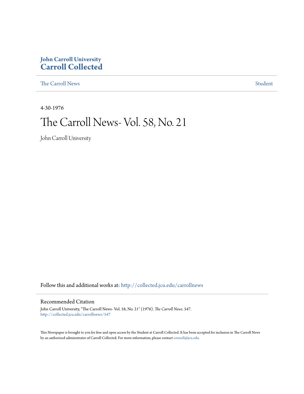 The Carroll News- Vol. 58, No. 21