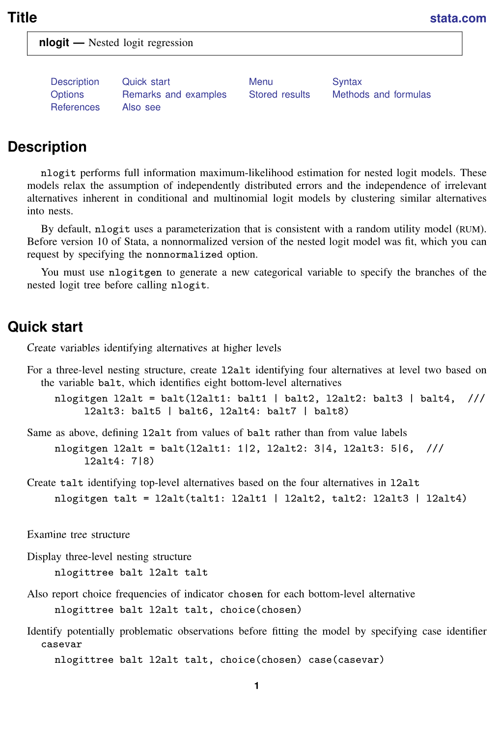 Nlogit — Nested Logit Regression