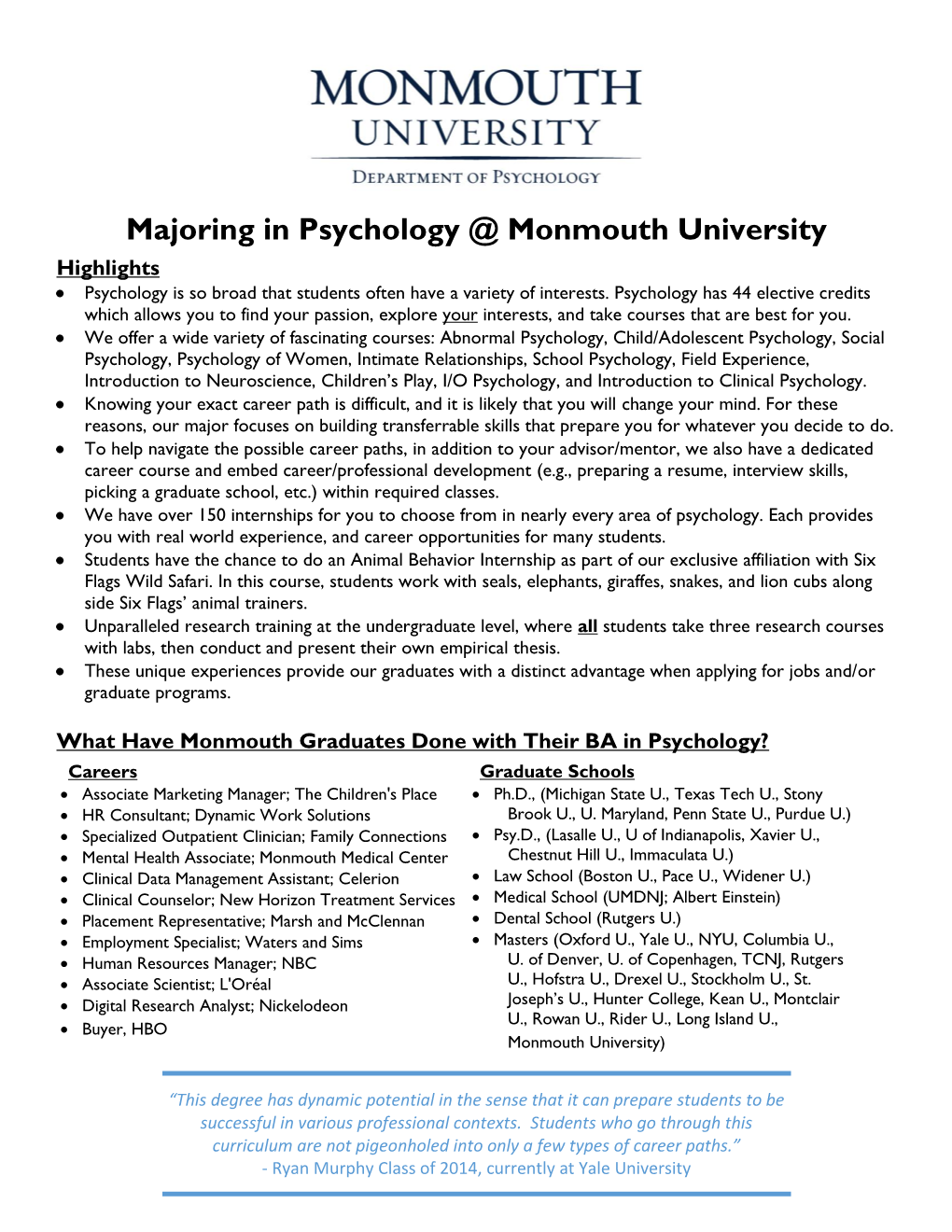 Majoring in Psychology @ Monmouth University