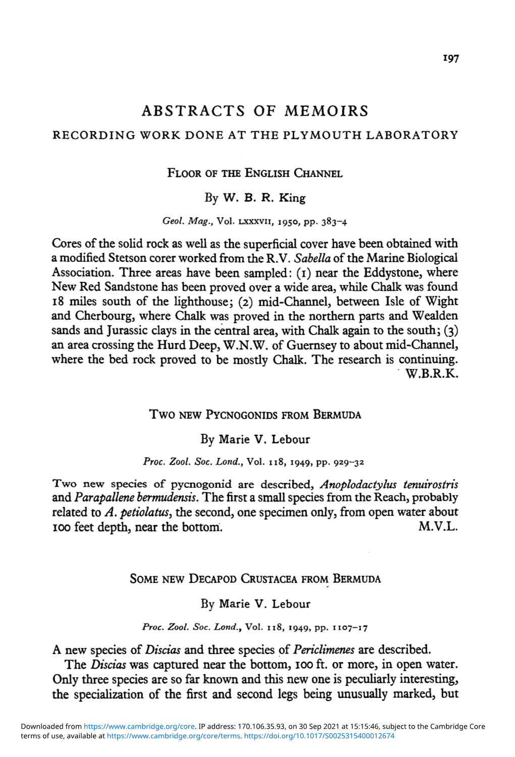 Recording Work Done at the Plymouth Laboratory