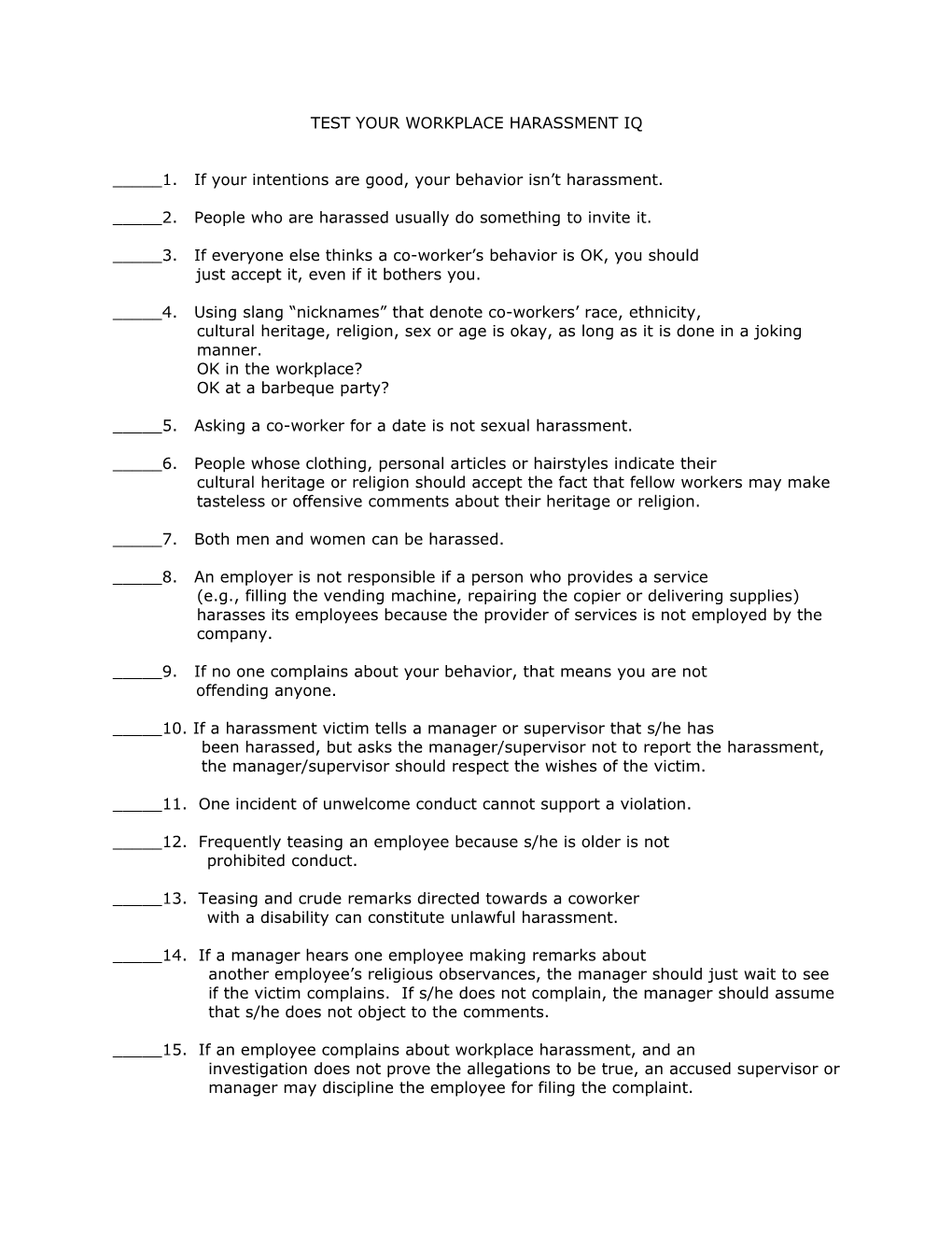 Test Your Workplace Harassment Iq