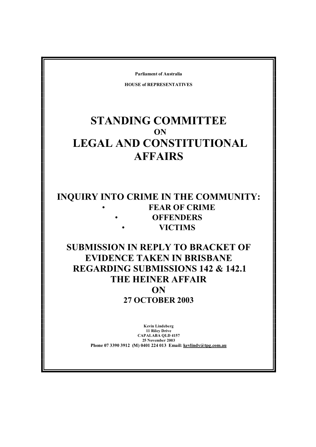 Standing Committee Legal and Constitutional Affairs