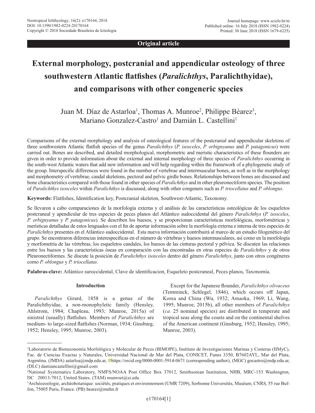 External Morphology, Postcranial and Appendicular Osteology of Three