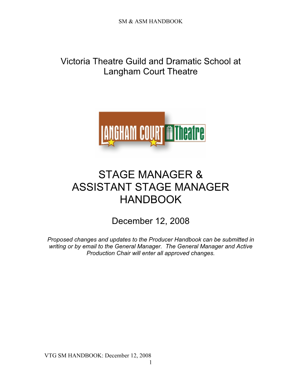 Stage Manager & Assistant Stage Manager Handbook