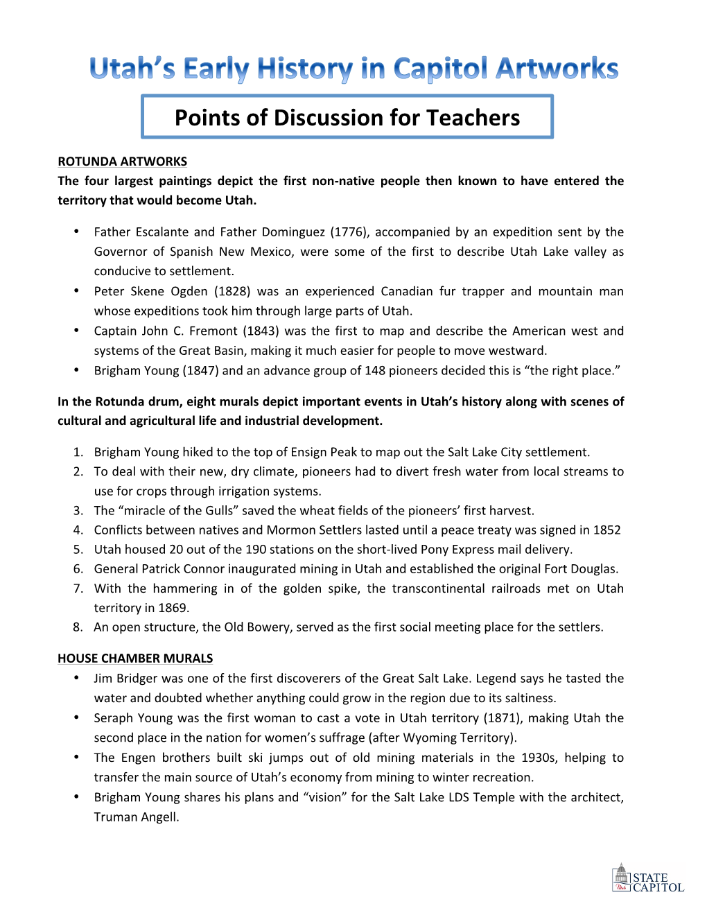 Points of Discussion for Teachers