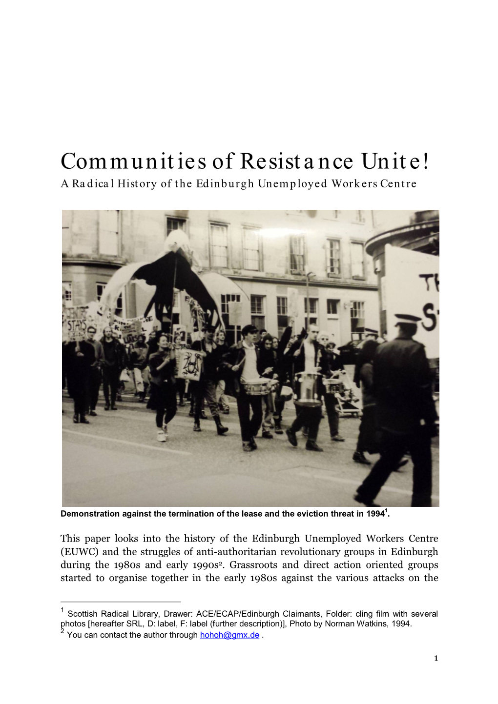 Communities of Resistance Unite! a Radical History of the Edinburgh Unemployed Workers Centre