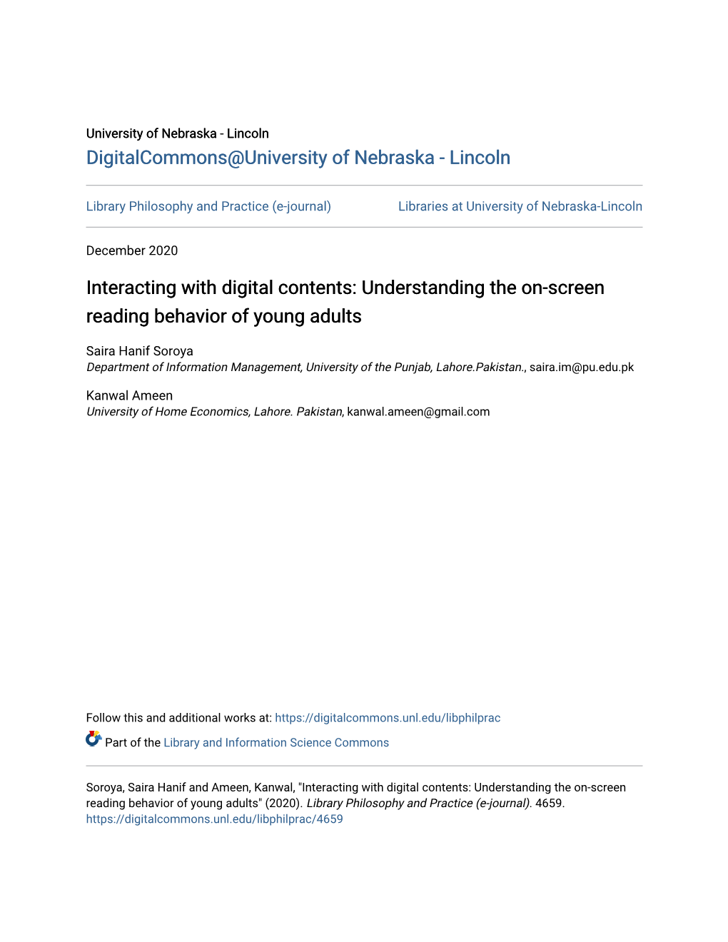 Interacting with Digital Contents: Understanding the On-Screen Reading Behavior of Young Adults