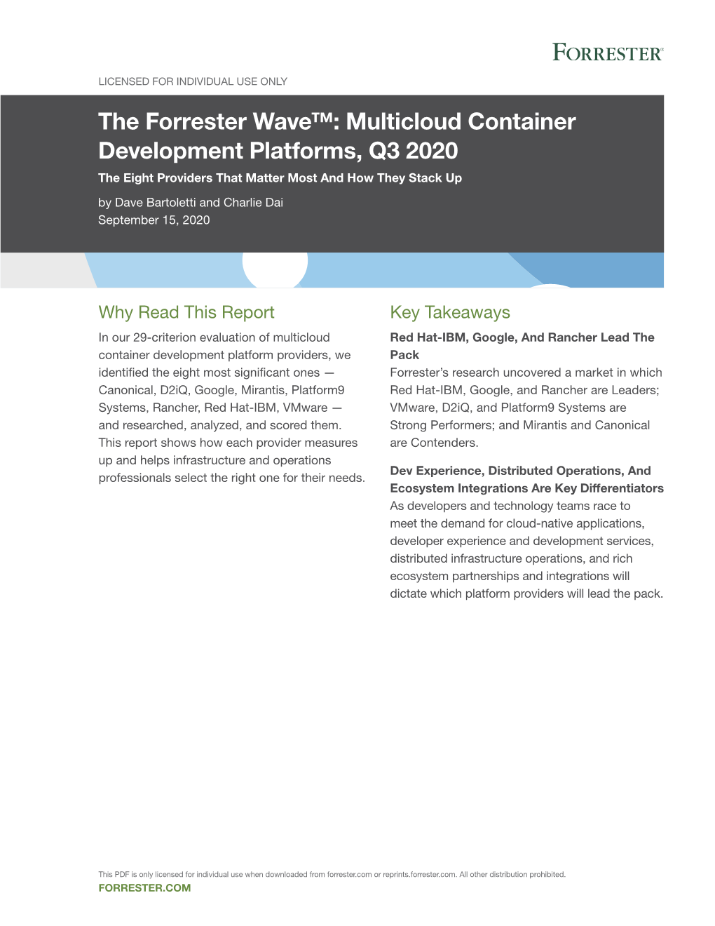 Forrester: Multicloud Container Development Platforms, Q3 2020