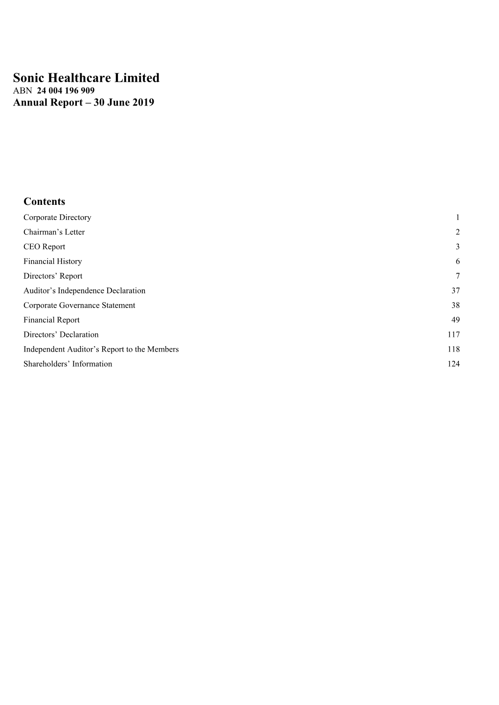 Sonic Healthcare Limited ABN 24 004 196 909 Annual Report – 30 June 2019