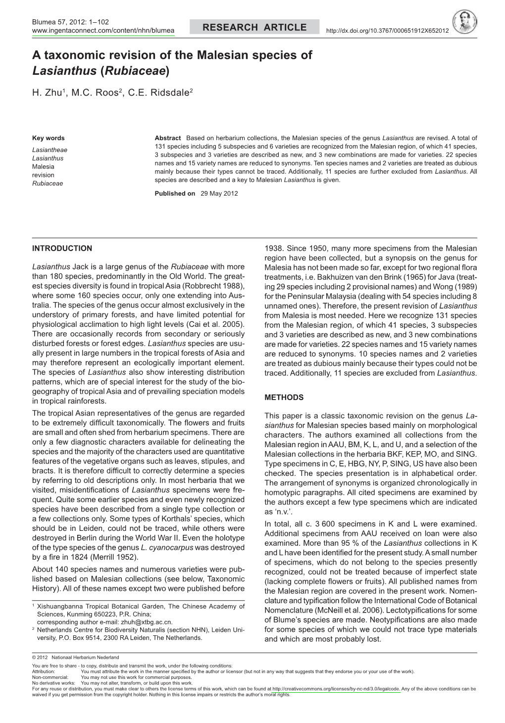 A Taxonomic Revision of the Malesian Species of &lt;I&gt;Lasianthus&lt;/I&gt;