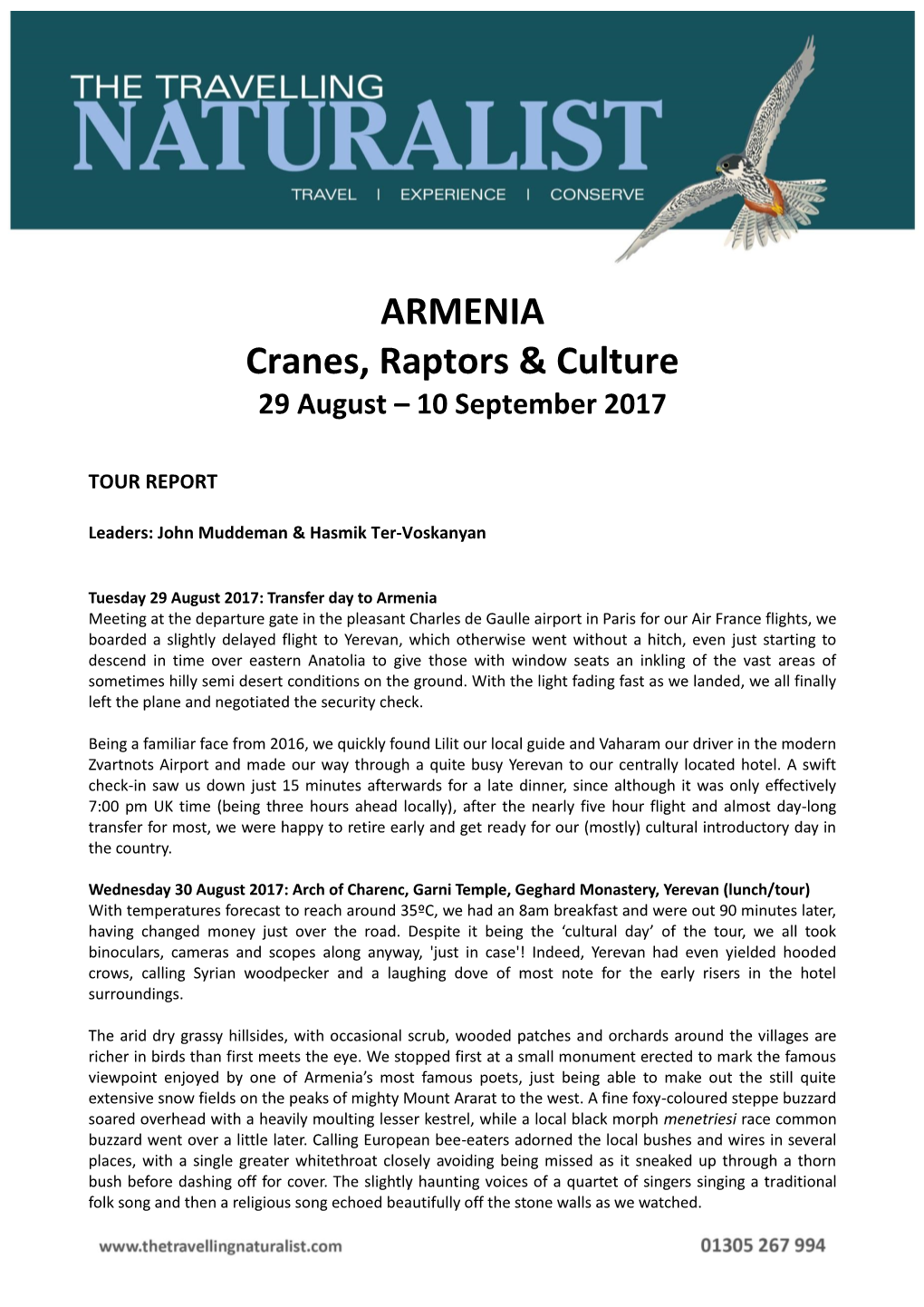 ARMENIA Cranes, Raptors & Culture