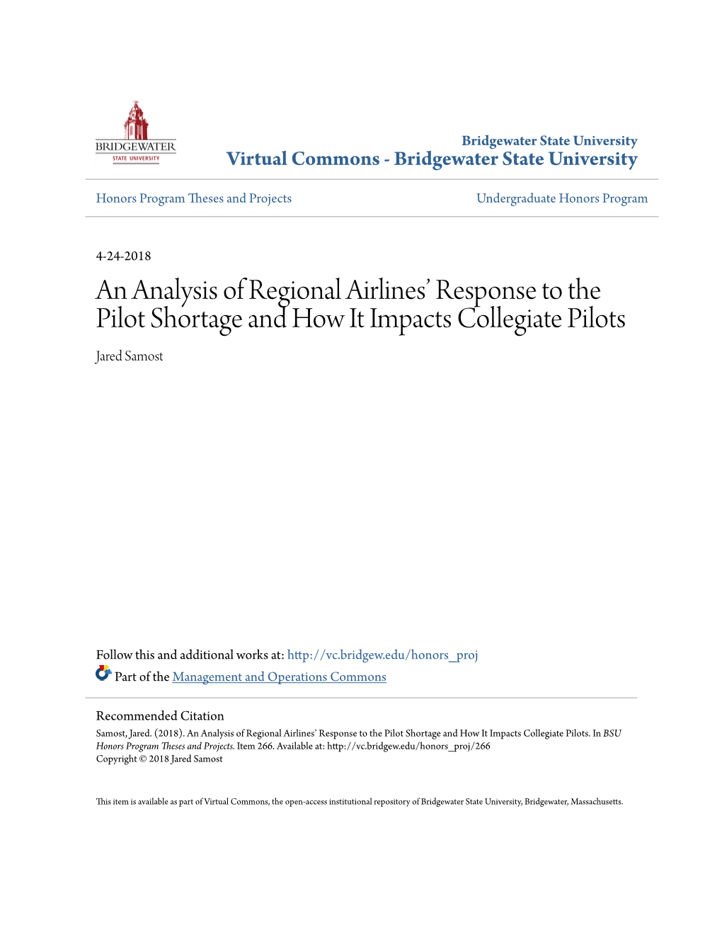 An Analysis of Regional Airlines' Response to the Pilot Shortage And