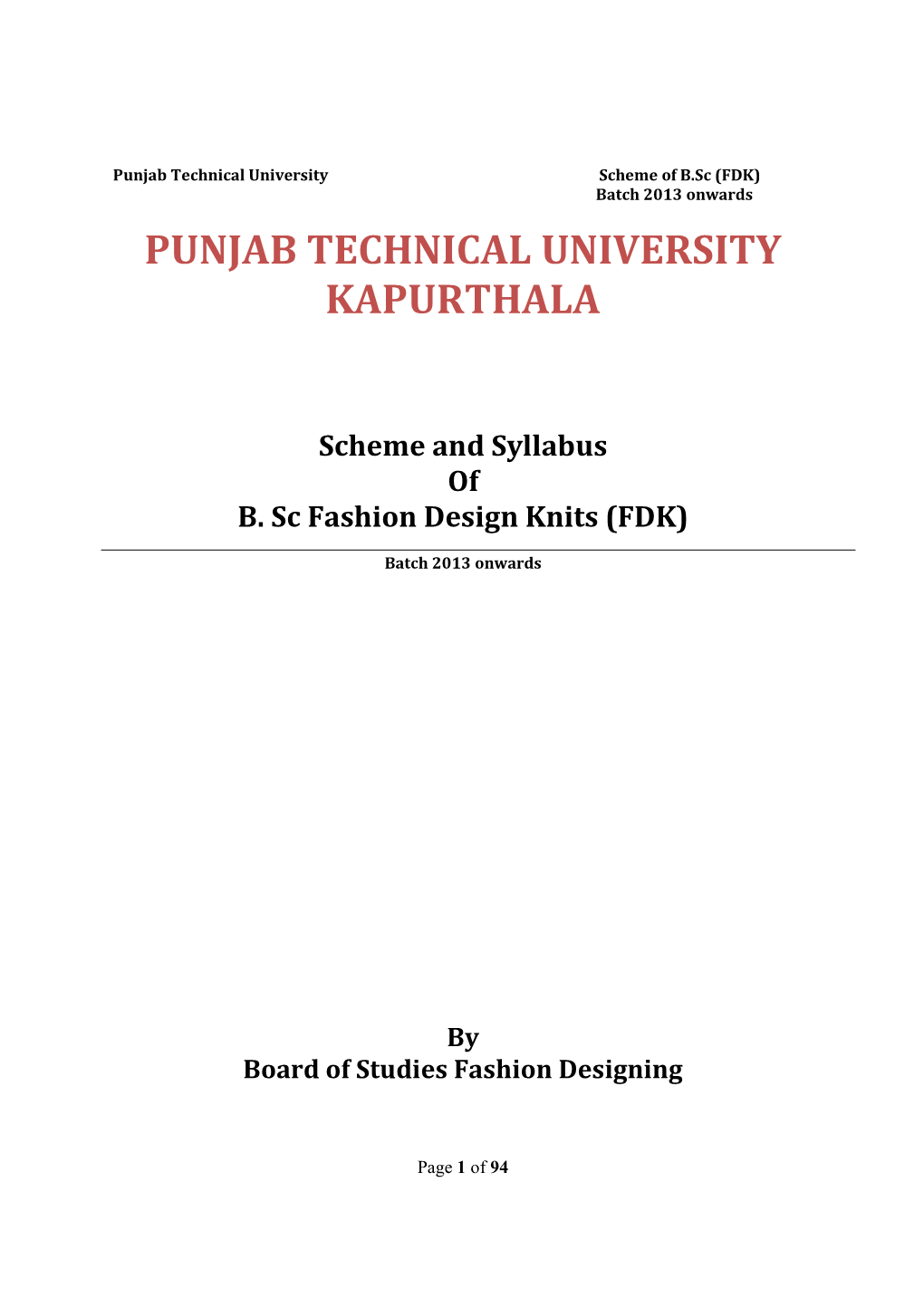 Scheme and Syllabus of B. Sc Fashion Design Knits (FDK)