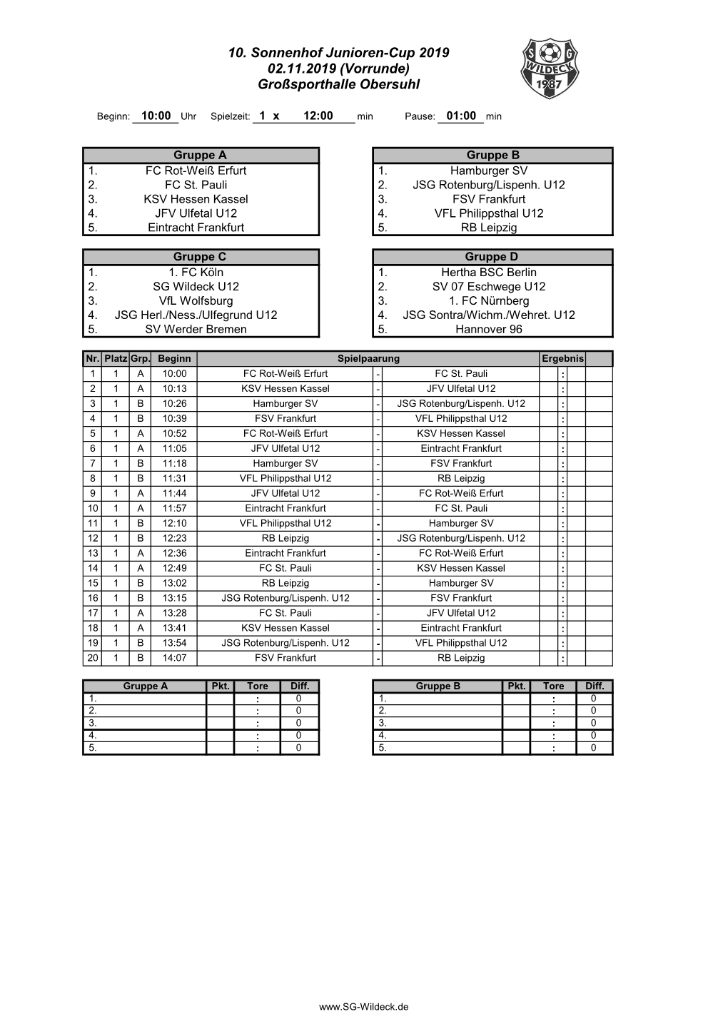 10. Sonnenhof Junioren-Cup 2019 02.11.2019 (Vorrunde) Großsporthalle Obersuhl