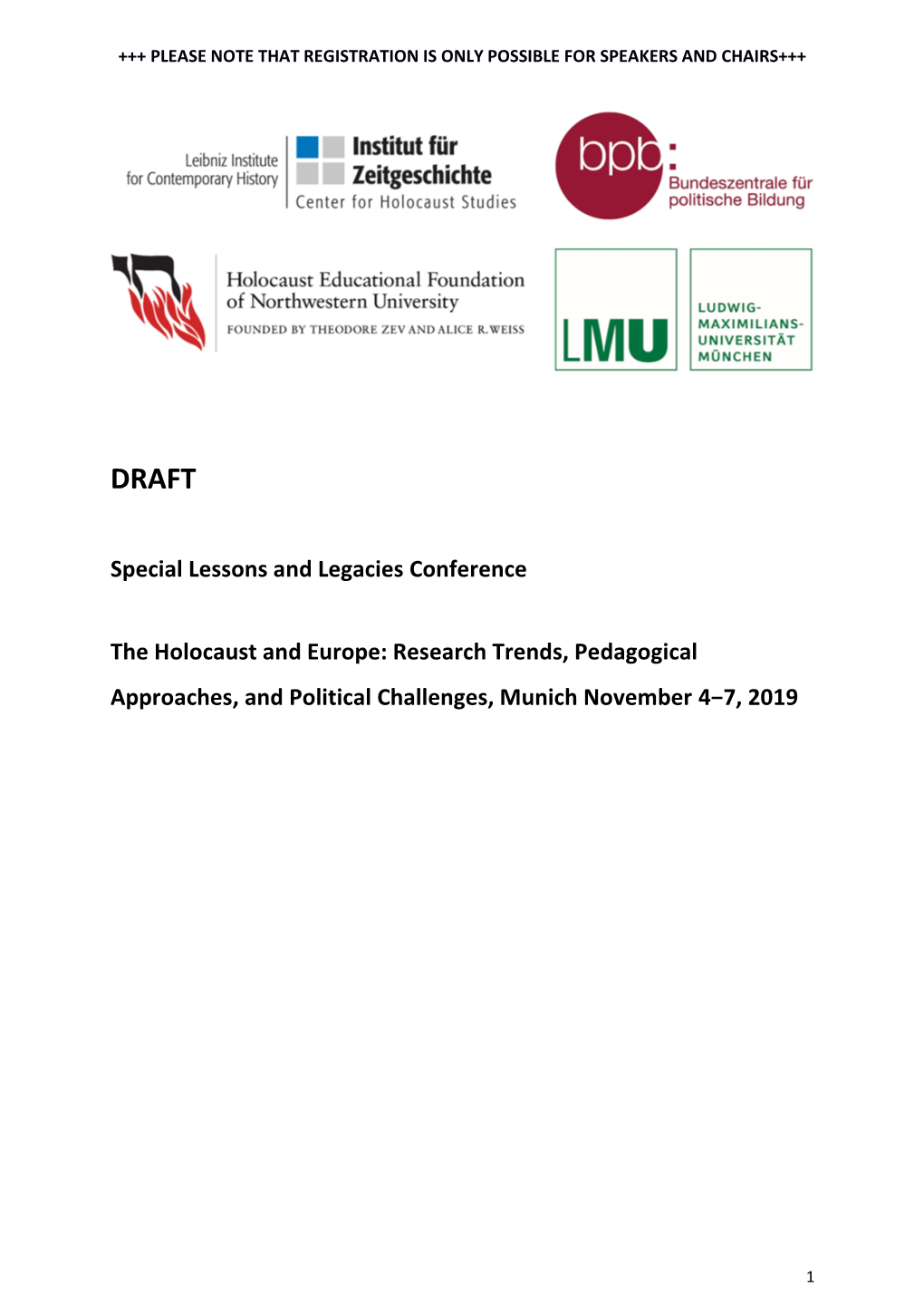 Special Lessons and Legacies Conference the Holocaust And