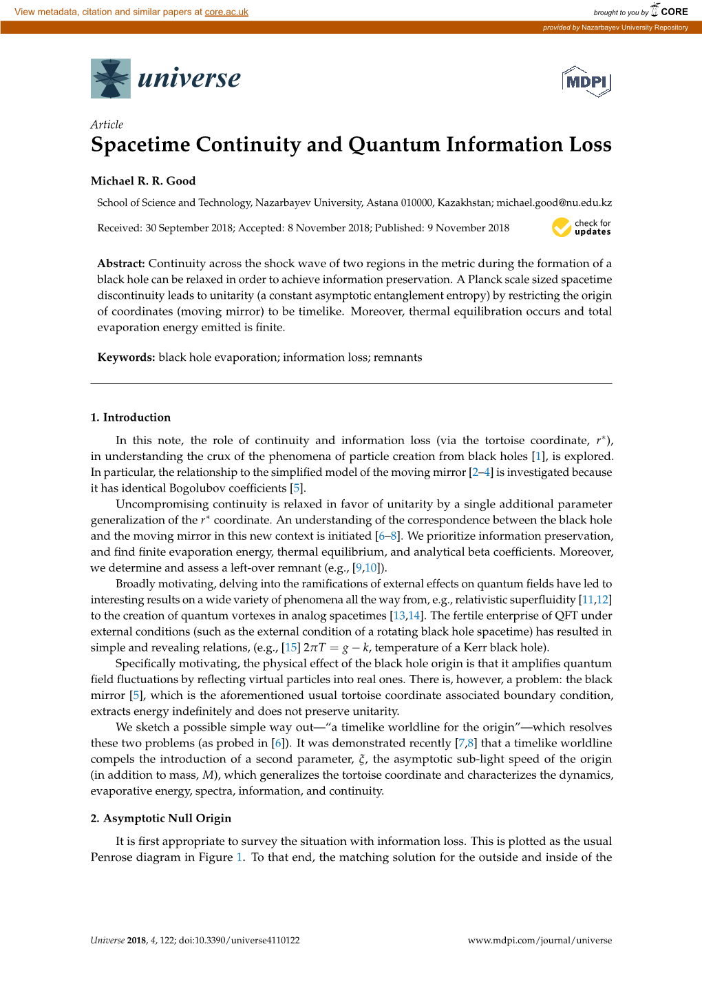 Spacetime Continuity and Quantum Information Loss