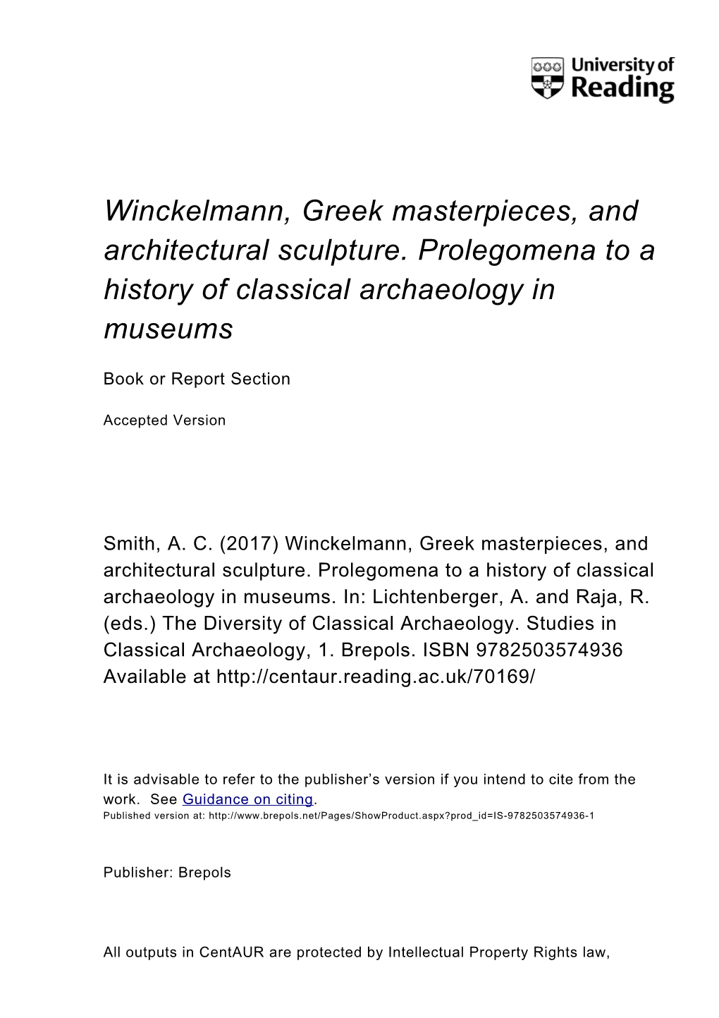 Winckelmann, Greek Masterpieces, and Architectural Sculpture