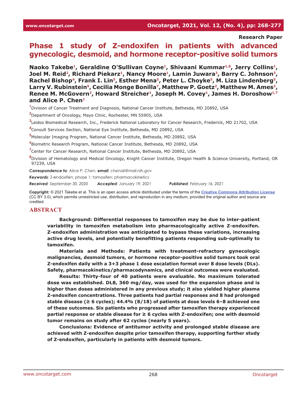 Phase 1 Study of Z-Endoxifen in Patients with Advanced Gynecologic, Desmoid, and Hormone Receptor-Positive Solid Tumors