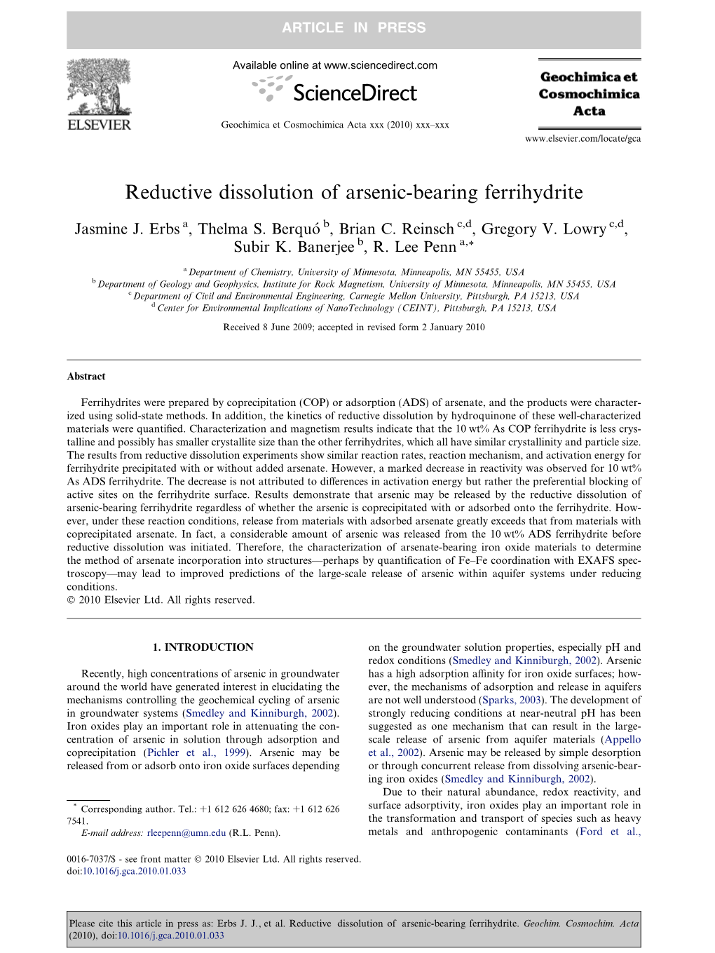 Reductive Dissolution of Arsenic-Bearing Ferrihydrite