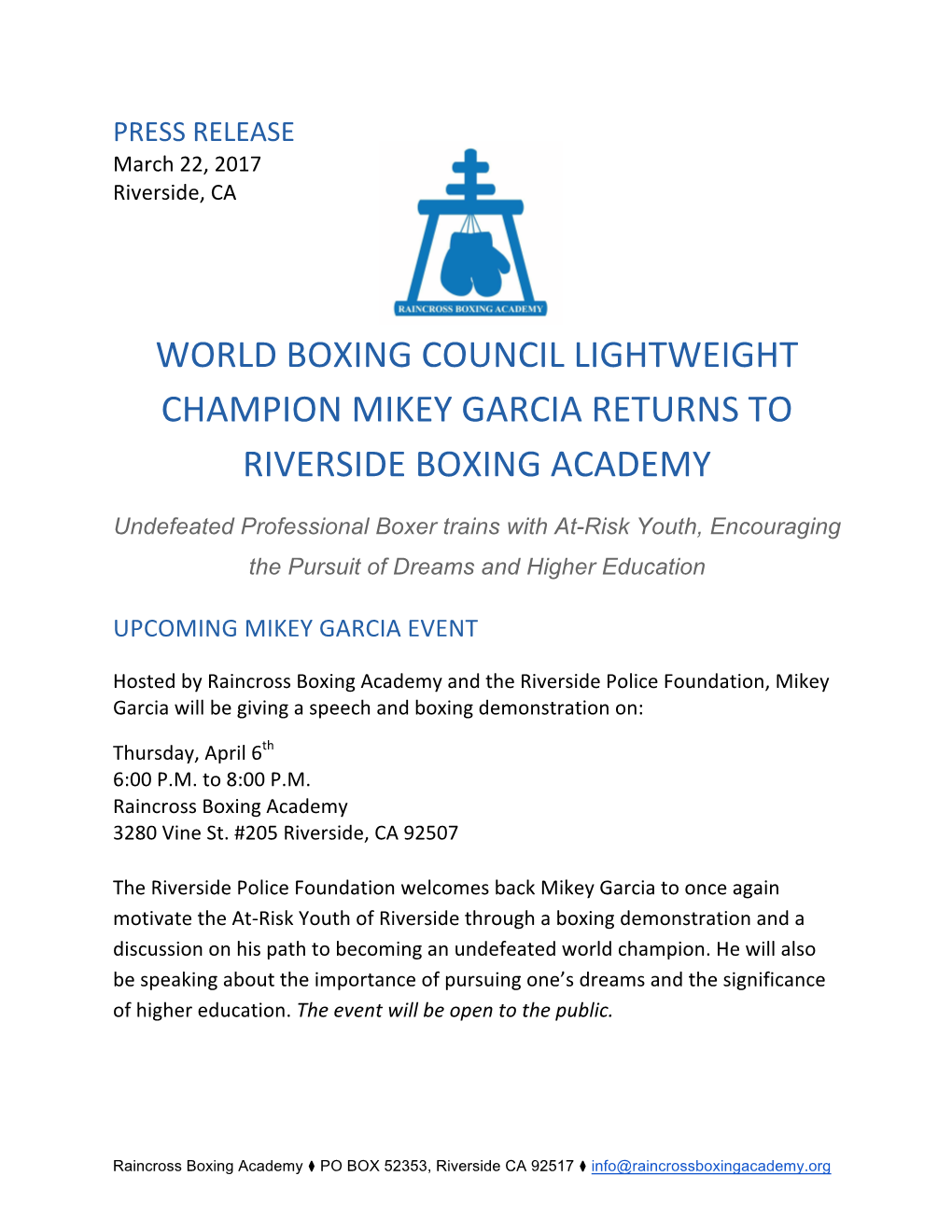 RBA Press Release Mikey Garcia