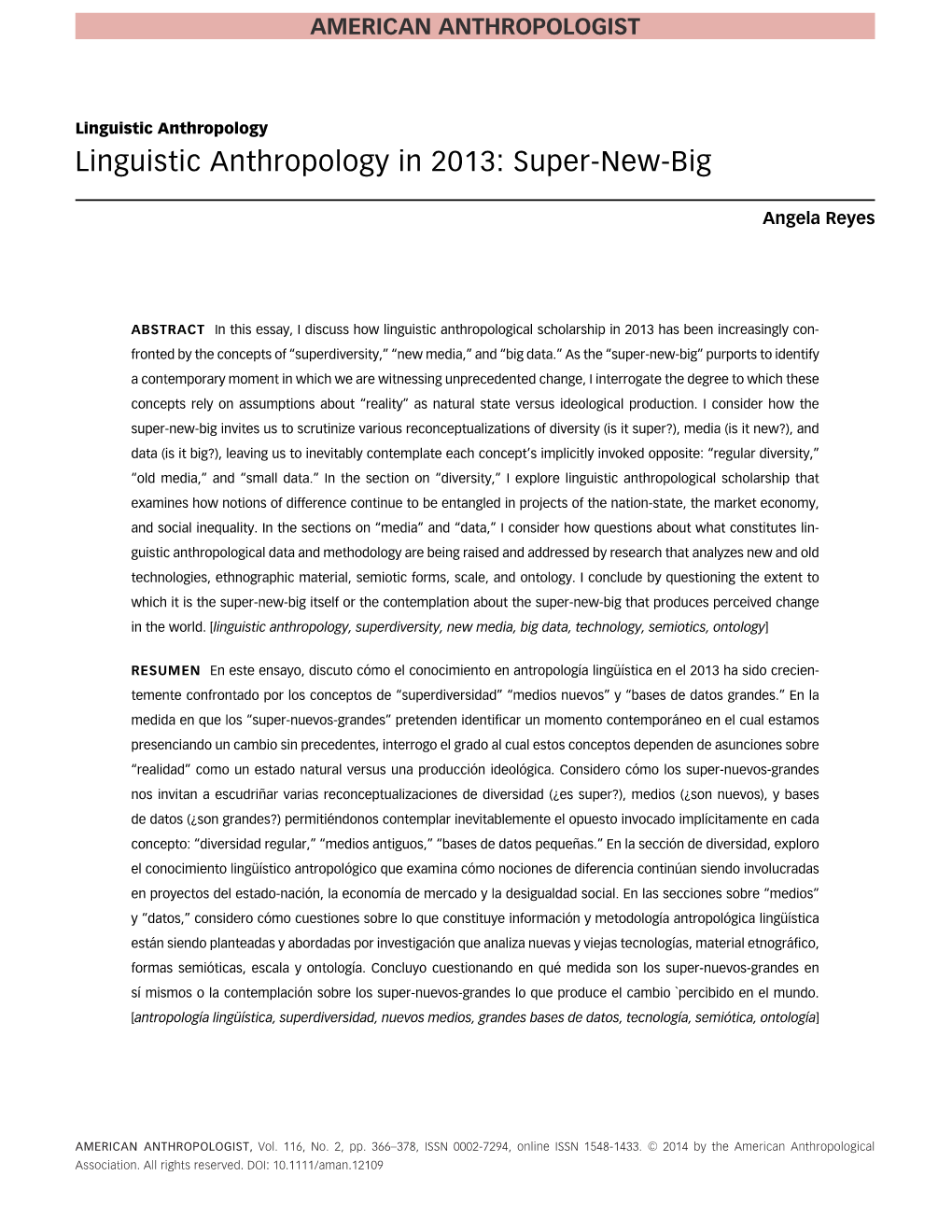 Linguistic Anthropology in 2013: Super-New-Big