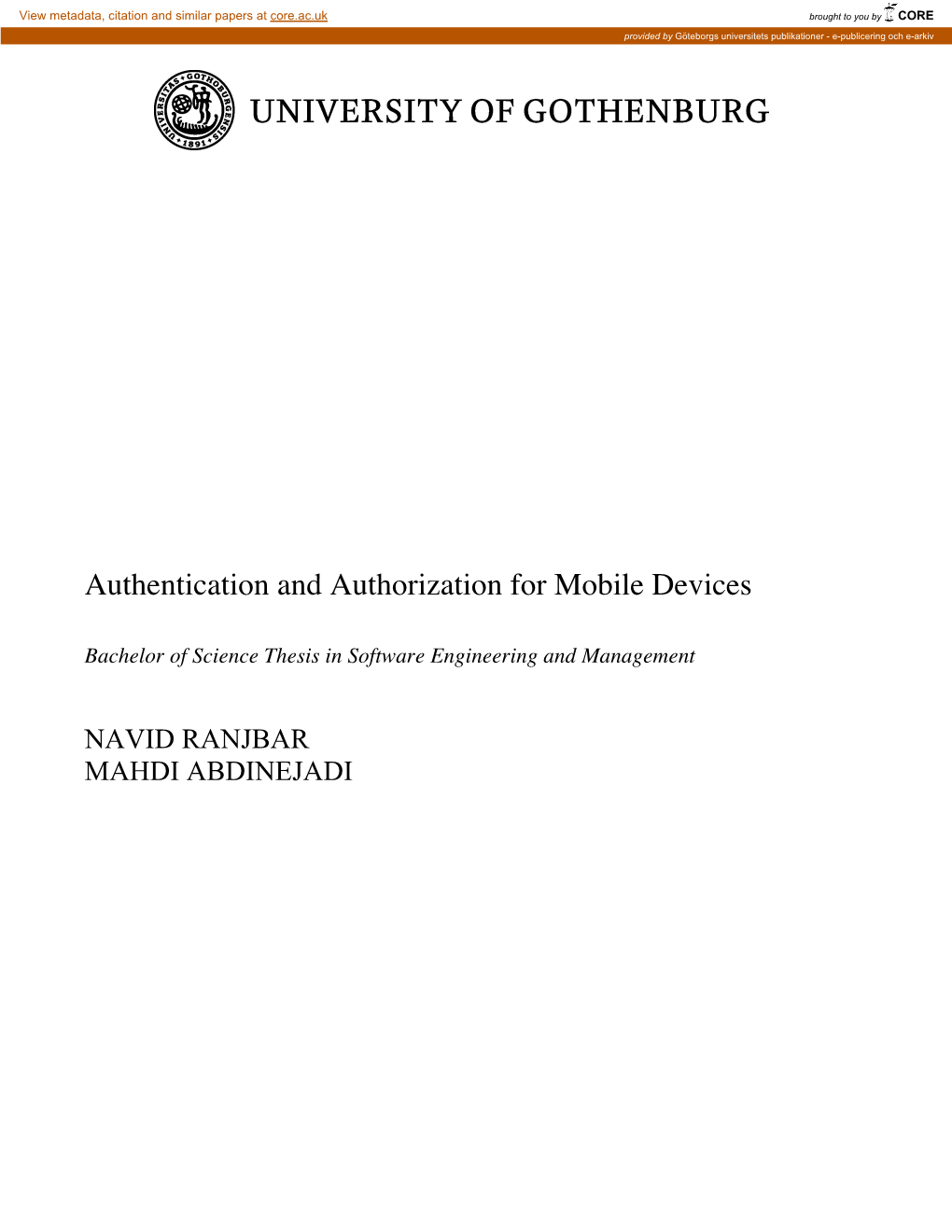 Authentication and Authorization for Mobile Devices