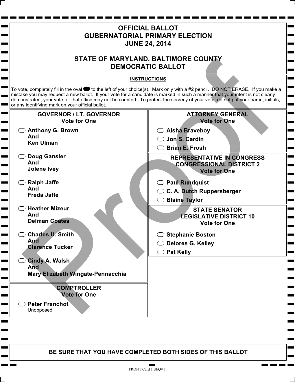 Baltimore County Democratic Ballot