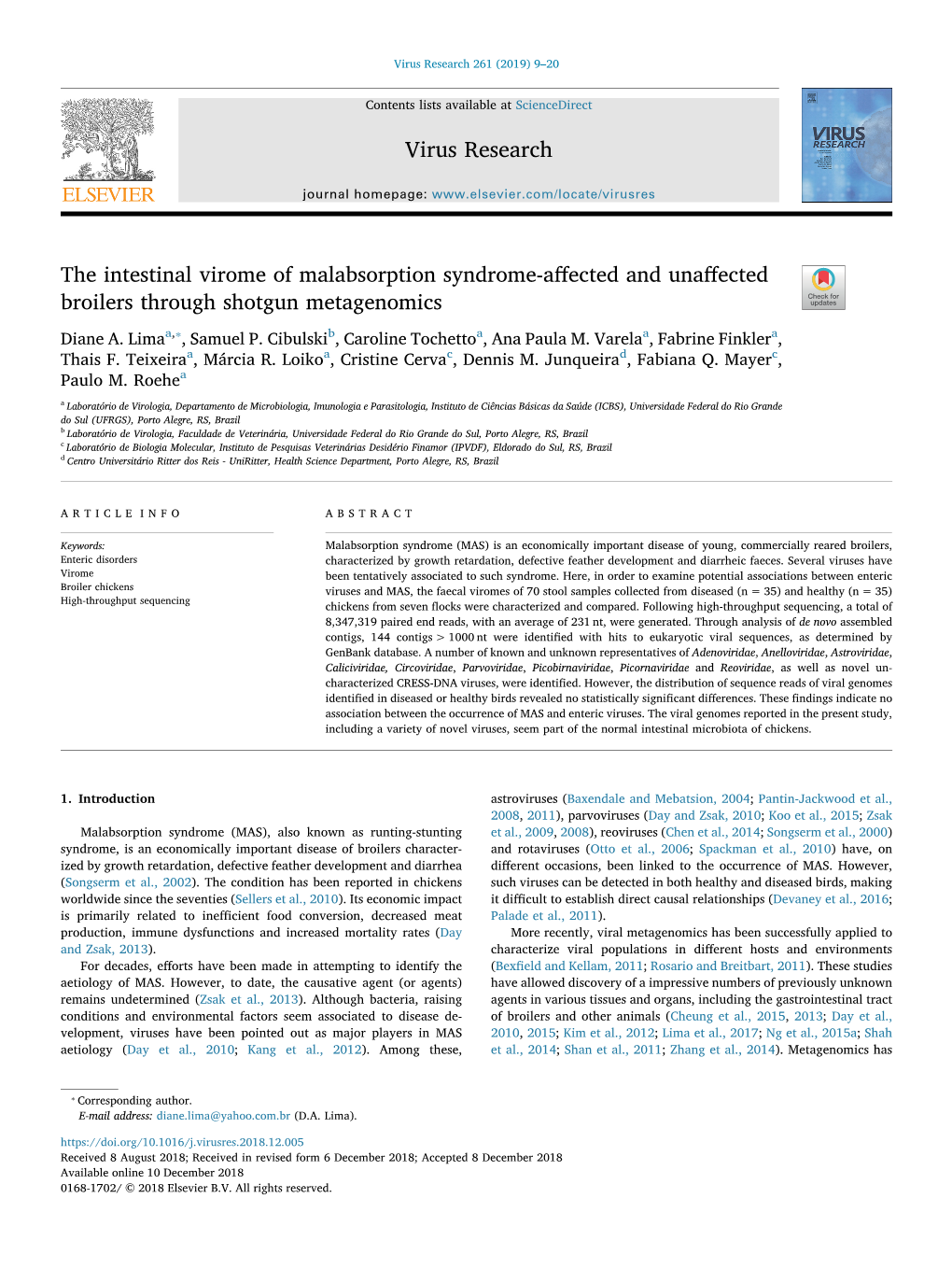 The Intestinal Virome of Malabsorption Syndrome-Affected and Unaffected